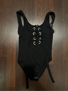 Topshop Black Lace-Up Bodysuit